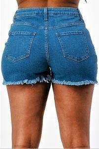 BOO High rise short medium blue denim Front lace up. - La Belle Gina Boutique