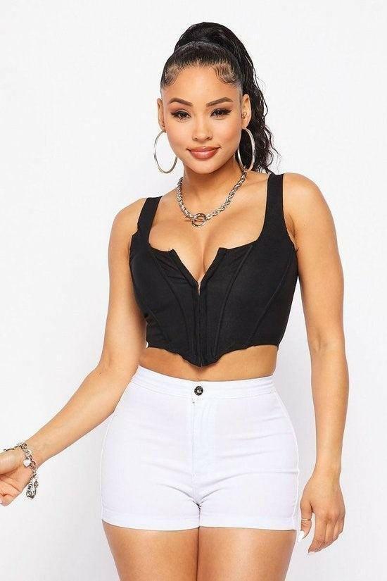 CLARA corset crop top features front center zipper hook. - La Belle Gina Boutique