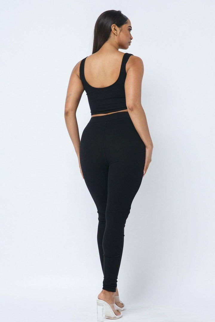 DANE Spaghetti strap crop top with high zipper legging set - La Belle Gina Boutique