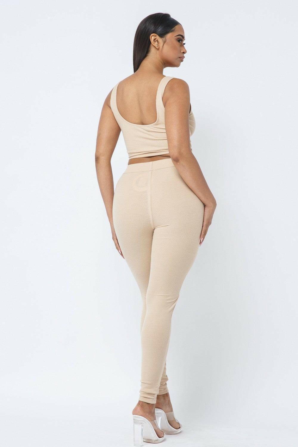 DANE Spaghetti strap crop top with high zipper legging set - La Belle Gina Boutique