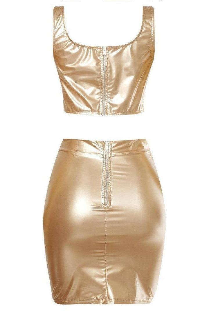 Ena liquid plated back zipper crop top and skirt set - La Belle Gina Boutique