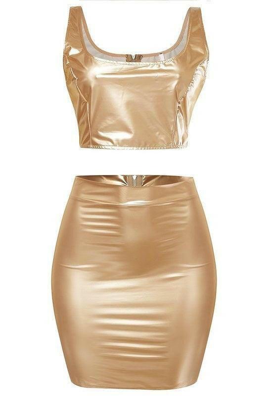 Ena liquid plated back zipper crop top and skirt set - La Belle Gina Boutique