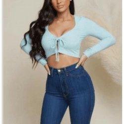 Ena long sleeves blue crop top-Blue - La Belle Gina Boutique