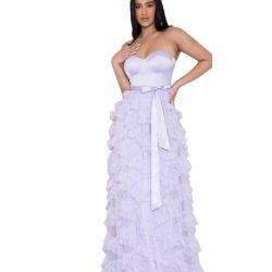 Juliette Tulle Ruffle Layered Maxi Dress-Dusty Lavender - La Belle Gina Boutique