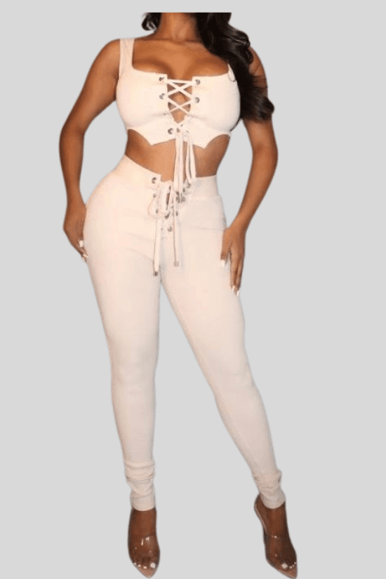 JUNE open lace up crop top with legging set - La Belle Gina Boutique