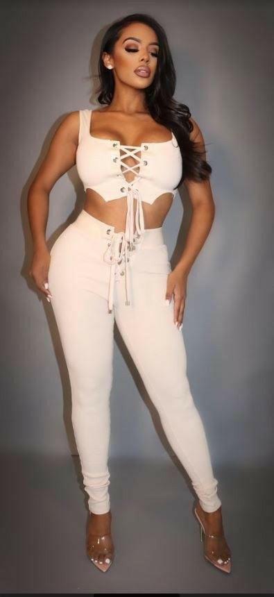 JUNE open lace up crop top with legging set - La Belle Gina Boutique