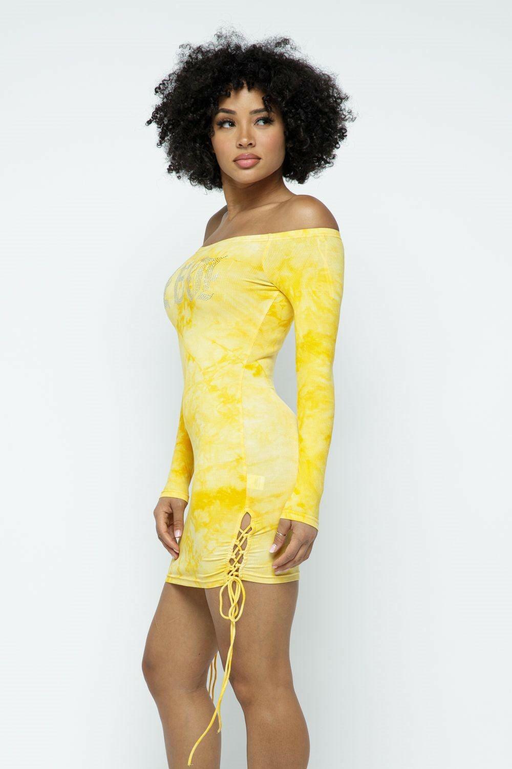 JUNE tie long sleeves off shoulder mini dress - La Belle Gina Boutique