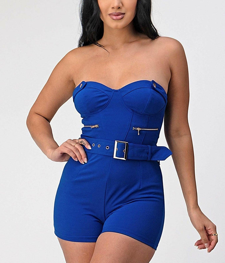 Kame royal blue romper with belt - La Belle Gina Boutique