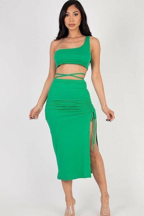 Kayla one shoulder crop top and skirt set - La Belle Gina Boutique