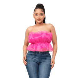 Lala Linning Elastic Shirring Tulle Tube Top-Fuchsia - La Belle Gina Boutique