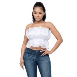 Lala Linning Elastic Shirring Tulle Tube Top-White - La Belle Gina Boutique