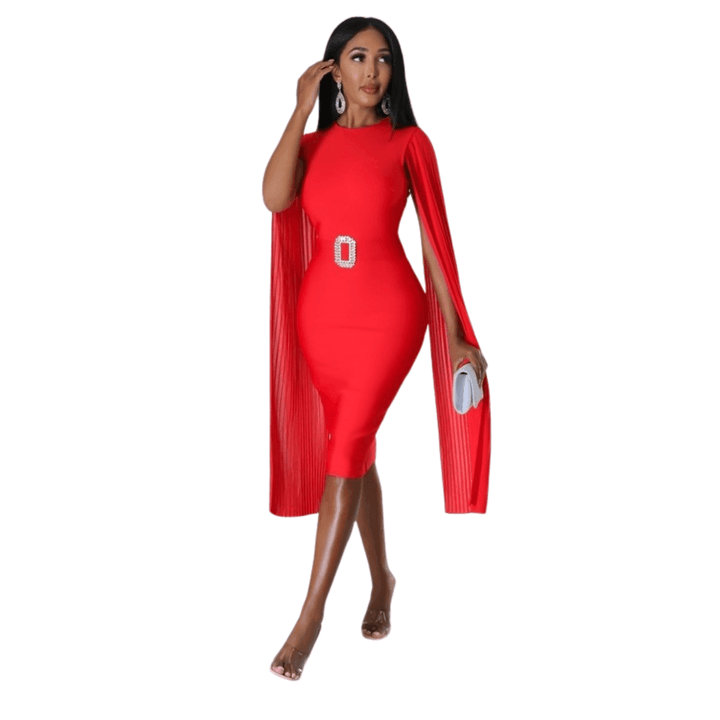 Lara Bandage Dress Long Open Sleeves Red - La Belle Gina Boutique