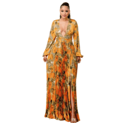 Lara floral Print Pleated Maxi Dress-Orange Combo - La Belle Gina Boutique