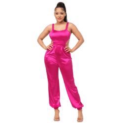 Laura Open Bow Tie Elastic Shirring Detail Jumpsuit-Fuchsia - La Belle Gina Boutique