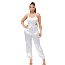 Laura Open Bow Tie Elastic Shirring Detail Jumpsuit-White - La Belle Gina Boutique