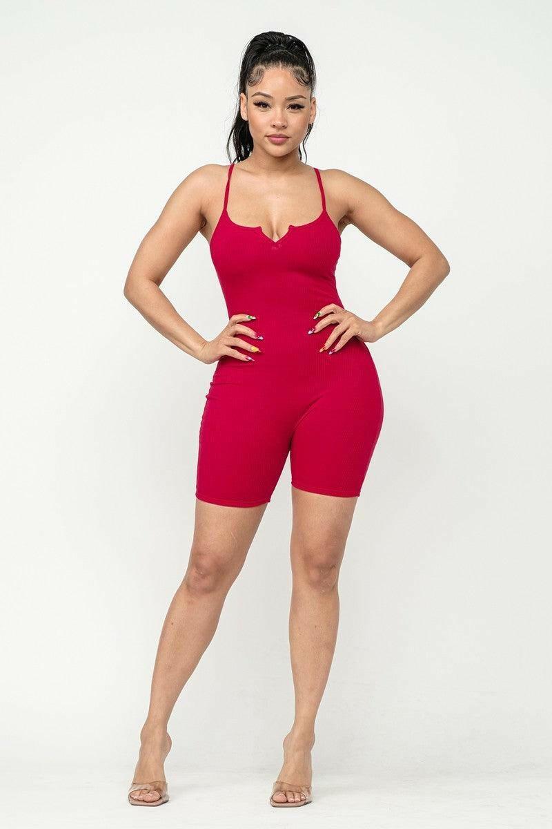 Lenna Ribs Sleeveless Open back Strap Romper - La Belle Gina Boutique