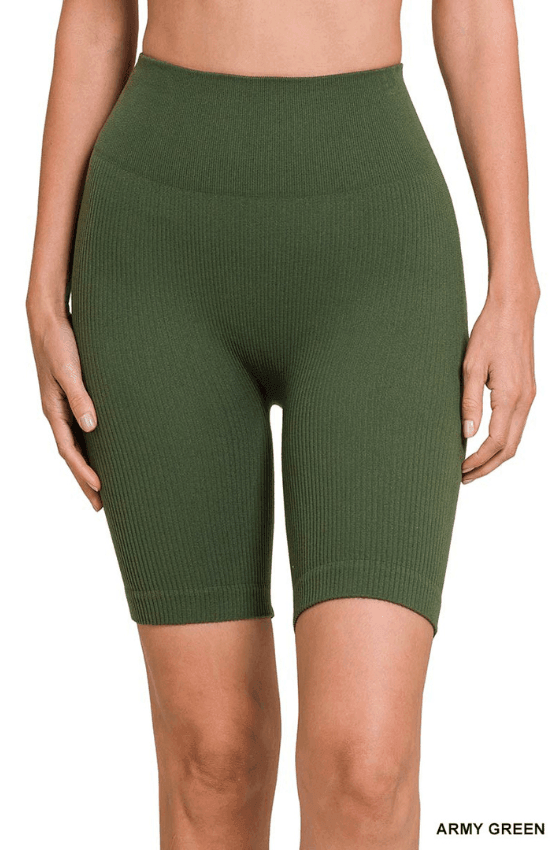 Lia Seamless Ribbed High Waist Biker Shorts - La Belle Gina Boutique