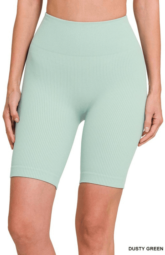 Lia Seamless Ribbed High Waist Biker Shorts - La Belle Gina Boutique