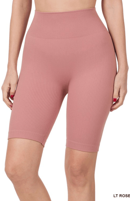 Lia Seamless Ribbed High Waist Biker Shorts - La Belle Gina Boutique