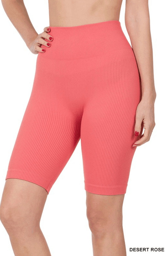 Lia Seamless Ribbed High Waist Biker Shorts - La Belle Gina Boutique