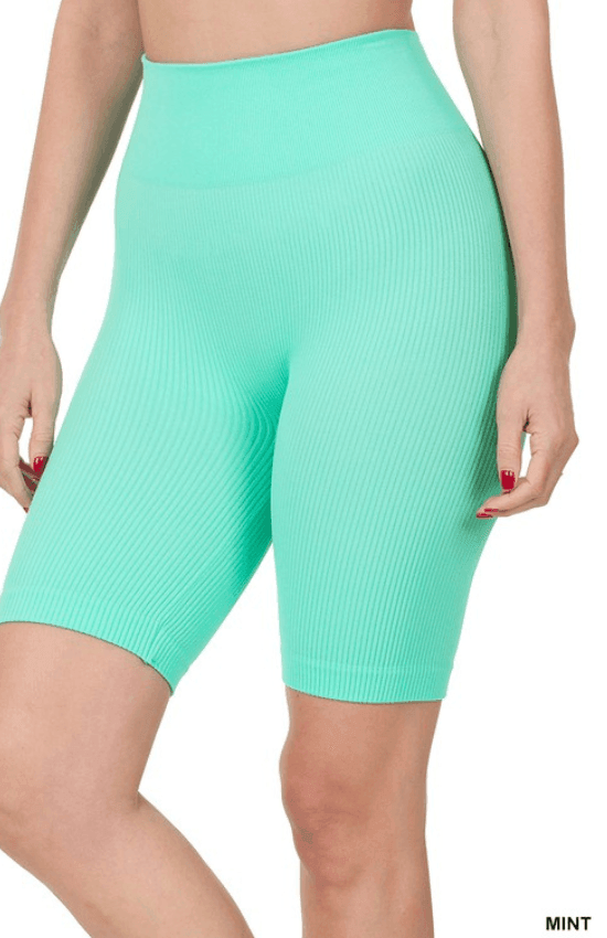 Lia Seamless Ribbed High Waist Biker Shorts - La Belle Gina Boutique