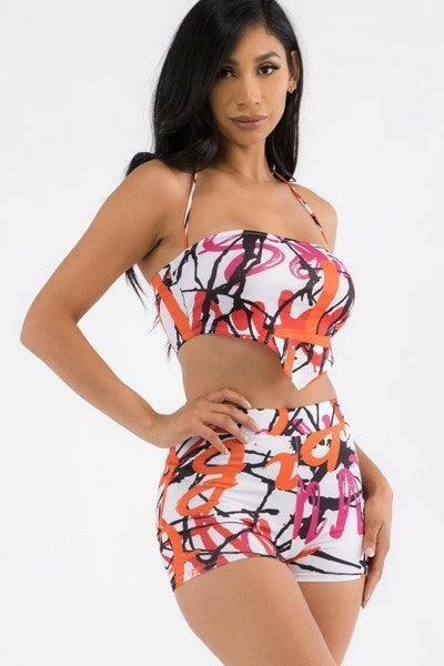 Lia sleeveless painting print shorts set - La Belle Gina Boutique