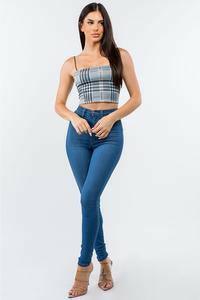 Lia sleeveless plaid printed crop top - La Belle Gina Boutique