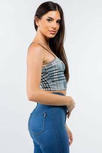 Lia sleeveless plaid printed crop top - La Belle Gina Boutique