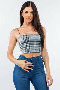 Lia sleeveless plaid printed crop top - La Belle Gina Boutique