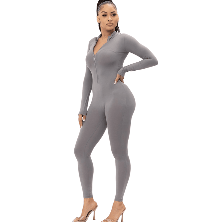 Lia Zipper Front Mock Neck Jumpsuit - La Belle Gina Boutique