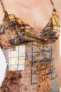 Lidia sleeveless plaid patchwork print velvet mini dress-Brown - La Belle Gina Boutique