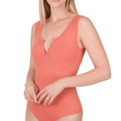 Lora Brushed Microfiber Split Neck Bodysuit - La Belle Gina Boutique