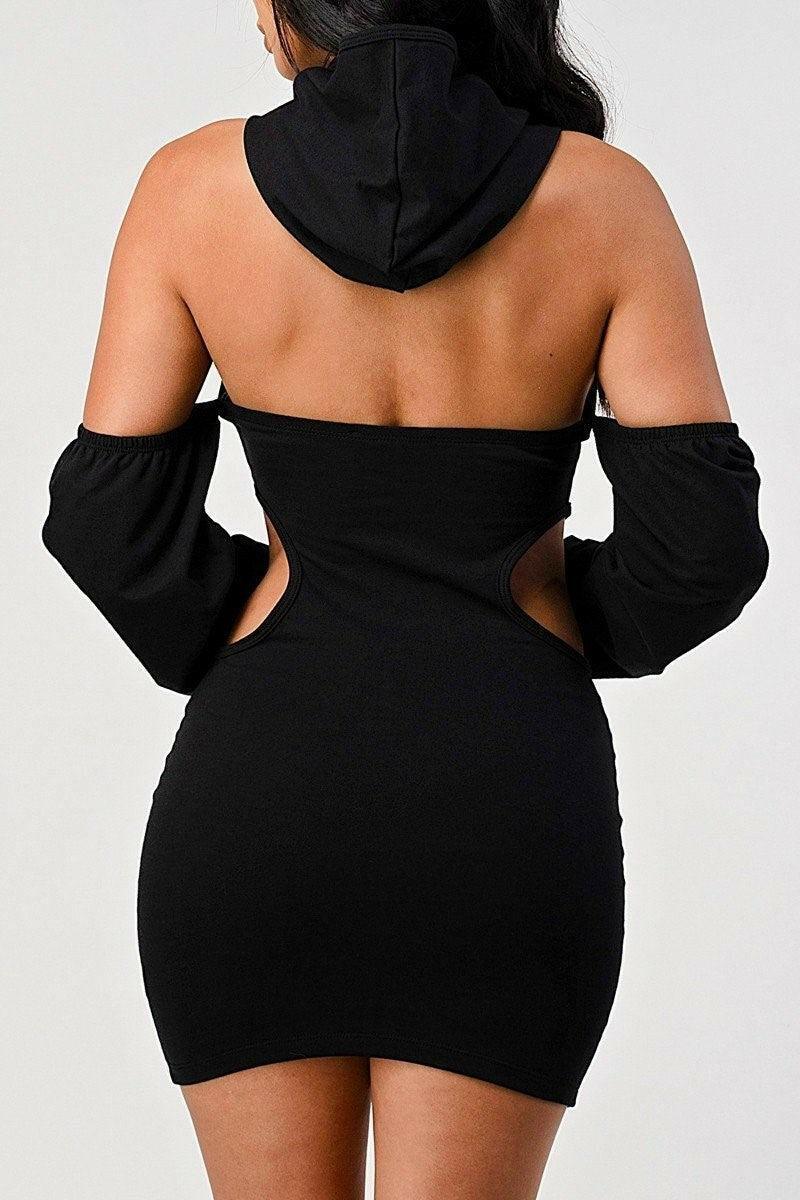 LORA casual fitted hoodie dress with open back . - La Belle Gina Boutique