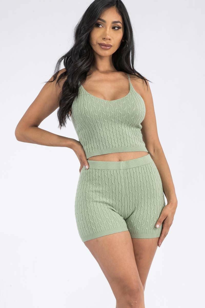 Lora Crop Top And Shorts Set-Green - La Belle Gina Boutique