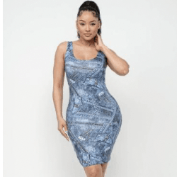 Lora Print bodycon Mini Dress-Denim - La Belle Gina Boutique