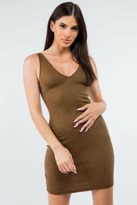 Lora sleeveless V-neck mini dress-Caramel - La Belle Gina Boutique