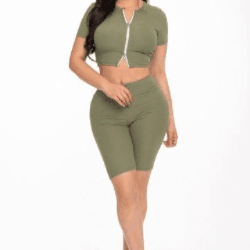 Lorie 2 Piece Ribbed Crop Split Zipper top Sets - La Belle Gina Boutique