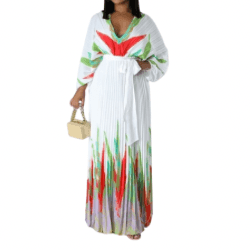 Malia Pleated Self Tie Waist Maxi Dress-White - La Belle Gina Boutique