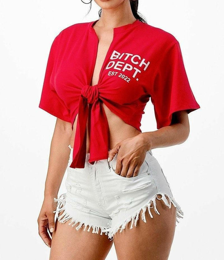 MARIA round neck short sleeves front open crop top - La Belle Gina Boutique