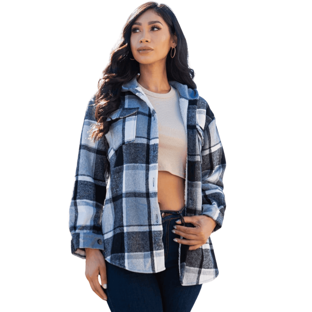 Marlie Hooded Plaid Shaket Jacket - La Belle Gina Boutique