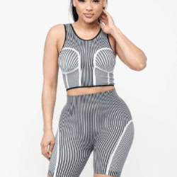 Marthe Striped Crop Top And Bliker Shorts Set-Black/White - La Belle Gina Boutique