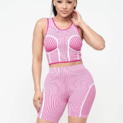 Marthe Striped Crop Top And Bliker Shorts Set-Black/White - La Belle Gina Boutique