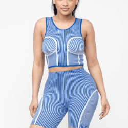 Marthe Striped Crop Top And Bliker Shorts Set-Black/White - La Belle Gina Boutique