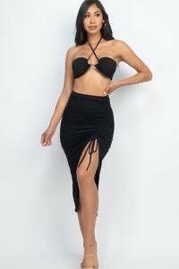 MY crisscross halter neck backless top and drwastring skirt set - La Belle Gina Boutique