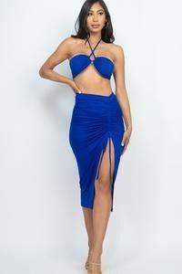 MY crisscross halter neck backless top and drwastring skirt set - La Belle Gina Boutique