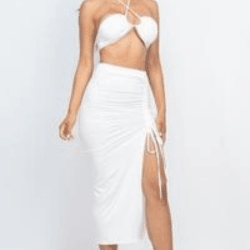 MY crisscross halter neck backless top and drwastring skirt set - La Belle Gina Boutique