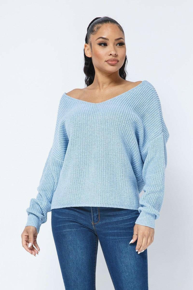 Mya twist open back loose fit sweater - La Belle Gina Boutique