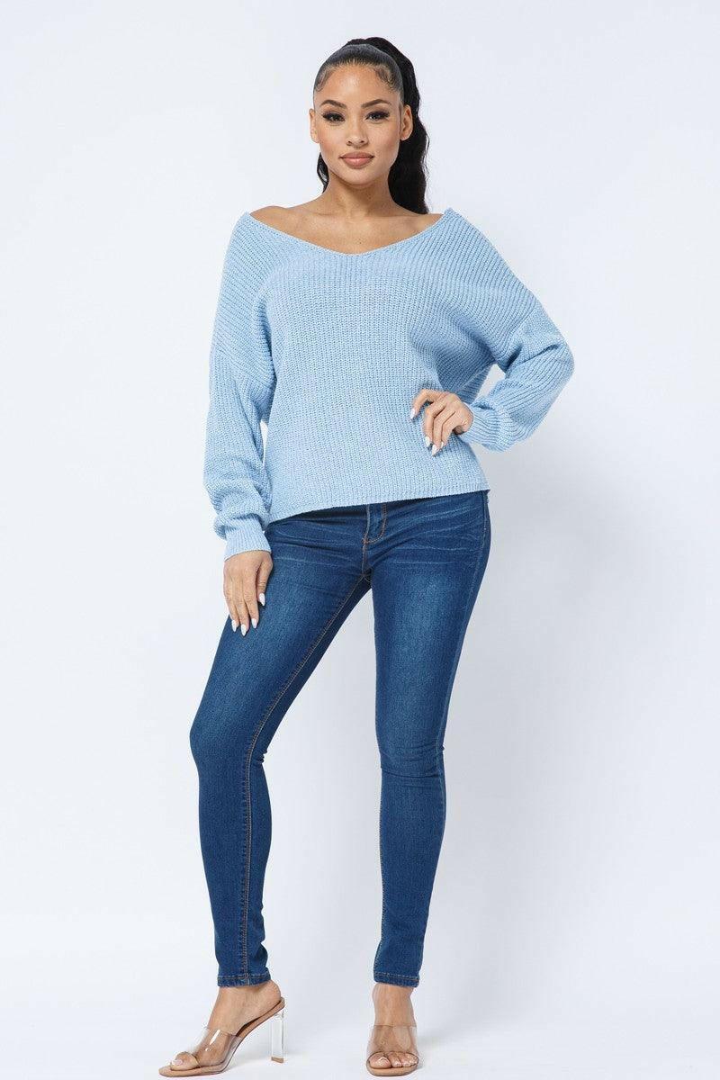 Mya twist open back loose fit sweater - La Belle Gina Boutique