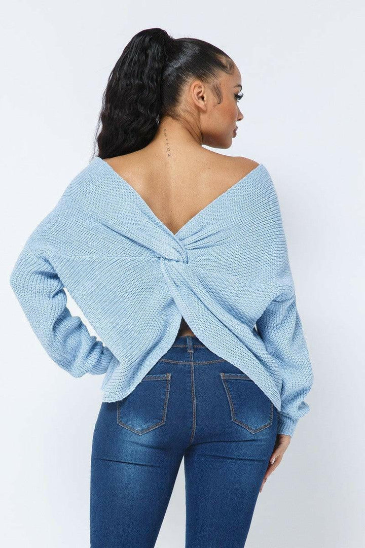 Mya twist open back loose fit sweater - La Belle Gina Boutique