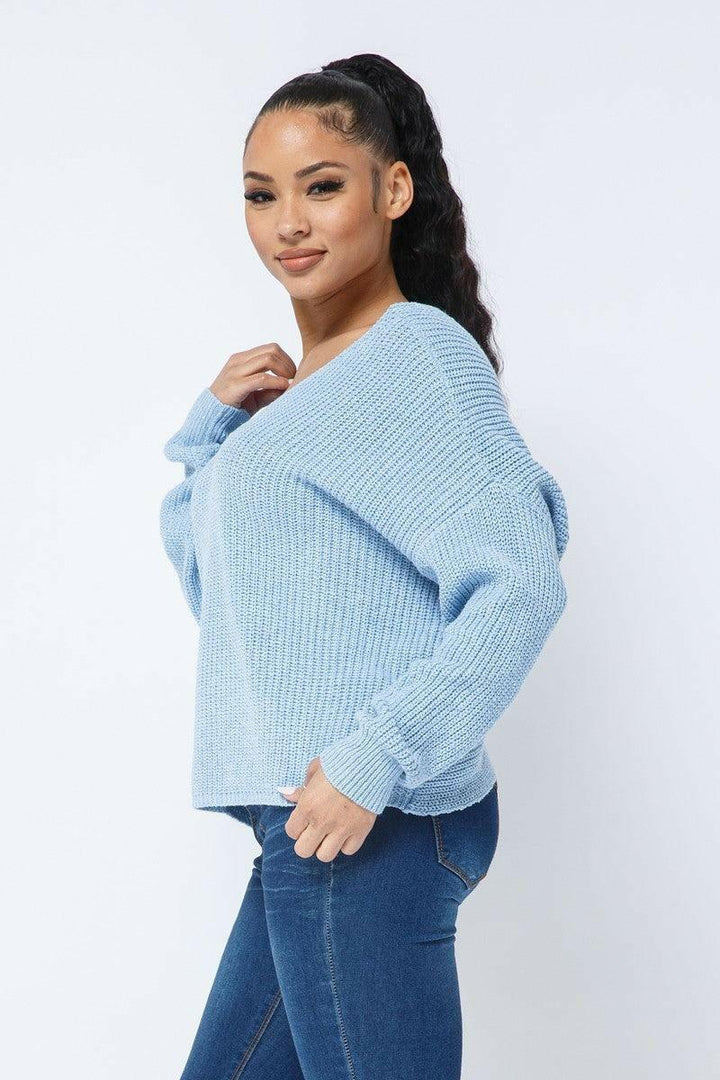 Mya twist open back loose fit sweater - La Belle Gina Boutique